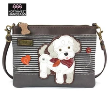 POODLE A DOG MINI CROSSBODY PURSE BLACK STRIPE CHALA