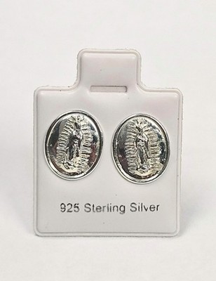 Jungfrau von Guadalupe Medaille ovale Ohrstecker 925 Sterling Silber - 11,5 mm