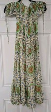 TORY BURCH Carousel-Print Silk Midi Dress Size 4 Cold Shoulder Lace Up