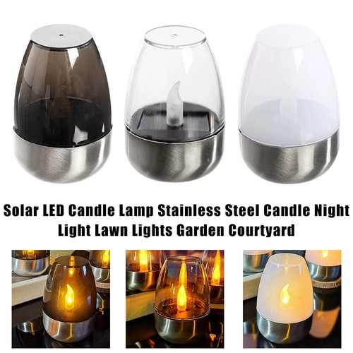 Solar Light Outdoor Garden LED Stainless Steel Candle Light Lawn Deck Night - Bild 4 von 25