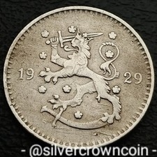 Finland 🇫🇮 1 Markka 1929 S. KM#30. One Dollar coin. Rampant Lion. Suomi Marka.