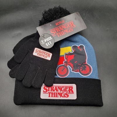 New NWT Children's Netflix Stranger Things Pom Beanie Hat and Gloves Set
