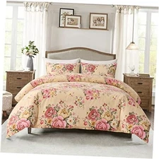  Vintage Floral Comforter Set Queen Garden Yellow Flower Duvet Cover Full 90"x 