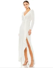 Mac Duggal 26395 Long Sleeve Sequin Wrap Gown white Size 12