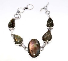 Fiery Labradorite 925 Silver Plated Bracelet 8.5