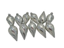 LOT OF 11 Glitter Silver GLASS Icicle TEARDROP Christmas Tree Ornaments 4  