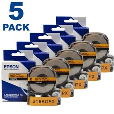 Genuine Epson LABELWORKS 218BOPX Black on Orange 3/4" (18mm) Label Tape *5-PACK*