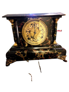 Antique Seth Thomas Adamantine Black Marble Mantel Clock W/Pendulum and Key