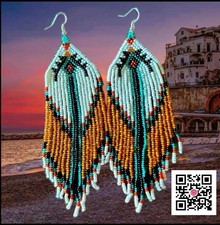 Handmade Native American-Style Glass Beaded Tassel Fashion Earrings Extra Long