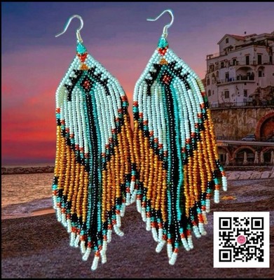 Handmade Native American-Style Glass Beaded Tassel Fashion* Earrings Extra Long