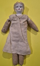 Antique 9" German China Head Doll c1880s-90s Cloth Body Original Dress