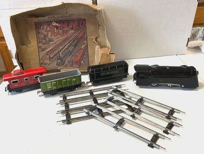 Vintage Louis Marx NY City Central Railroad Wind up Metal Streamlined Train Set