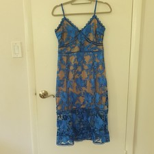 Lulus Blue Laced Flared Lined Midi Dress With Straps Lined Size M