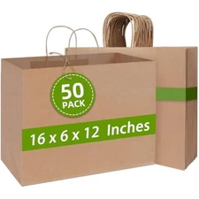 Brown paper bags with handles, 50 pcs brown shopping paper bags, recyc
