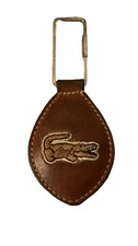 Lacoste Izod Leather Keychain Fob Embroidered Crocodile Logo Vintage