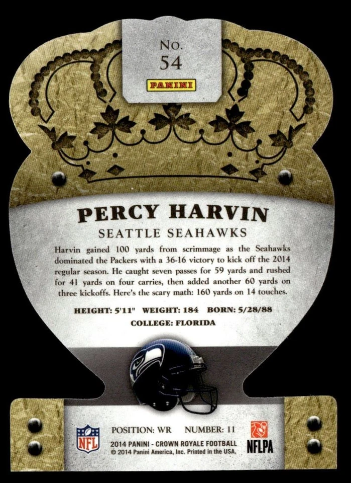 2014 Panini Crown Royale Percy Harvin Seattle Seahawks #54 - Image 2 of 2