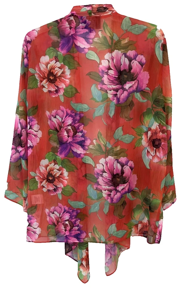 Chaqueta Asimétrica Transparente Marca Slinky Talla L Naranja Floral Frente Abierto Mujer YD8 Foto 2 de 4