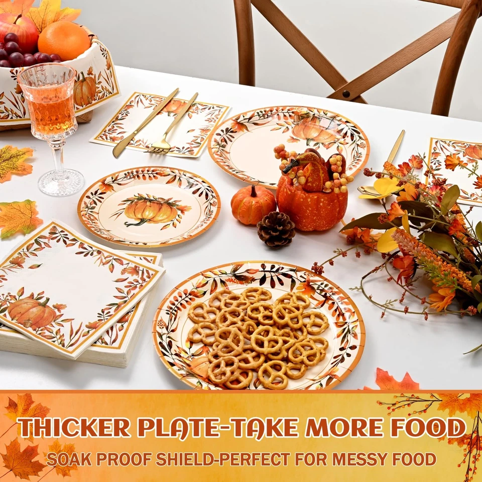 200 PIEZAS Platos y Servilletas de Acción de Gracias, Servilletas de Papel de Otoño, Bomba de Acuarela... Foto 3 de 4