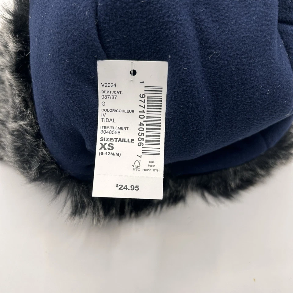 Мальчики Colorblock траппер шляпа XS (6-12 M) двухцветный синий искусственной ели отделки * новый с Ярлыками * - Изображение 4 из 4