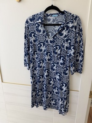 J. McLaughlin three quarter sleeve Dress Dragon Print Navy White medium