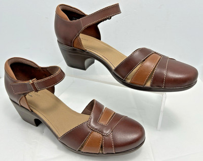 Clarks Womens Mary Janes Shoes / Sandals with heel Size 9.5 M Brown & Tan #Y