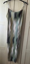 Women's Plus Size Abstract Plisse Crowl Neck Midi Dress, Green, Uk 18