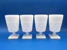4 Vintage Art Deco White Milk Glass Thumb Print Footed Pedestal Drink Tumblers