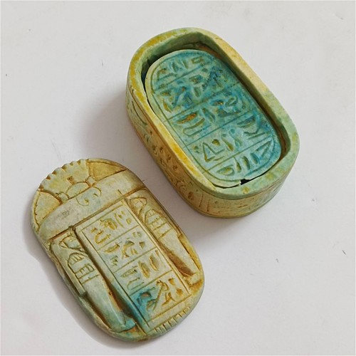 Antique Egyptian scarab style w/ handmade coffin & hieroglyphic details Unique - Picture 14 of 14