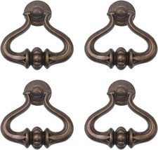 4 Pcs Vintage Drop Ring Knobs Pulls Handles Bronze Dresser Drawer Single Hole