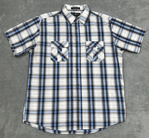 Beverly Hills Polo Club Shirt Mens XL Blue Black Plaid Button Double Pockets