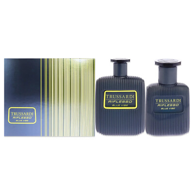 GIFT SET-TRUSSARDI RIFLESSO BLUE VIBE-MEN-EDT-SPRAY-3.4+1.0 OZ-100+30 ML-ITALY