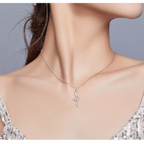 Voroco Nice 100% silver Necklace Clear CZ Snake charm pedant For Ladies Jewelry - Picture 3 of 12