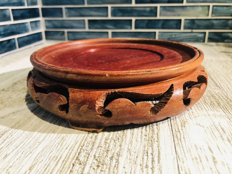 КИТАЙСКАЯ РЕЗНАЯ ДЕРЕВЯННАЯ ПОДСТАВКА ВАЗА RUYI ОСНОВАНИЕ ПРОКОЛОТАЯ АЖУРНАЯ ЧАША - Изображение 4 из 4