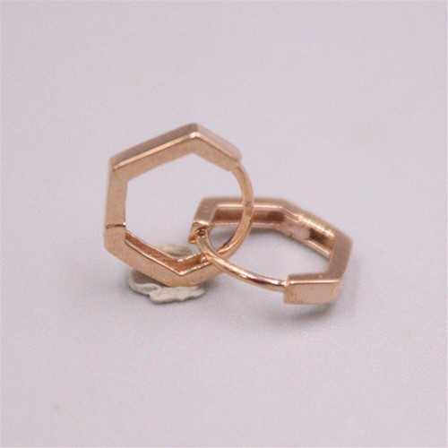 Pure Au750 18K Rose Gold Women Lucky Unique Pentagon Earrings Hoop 0.6-0.8g