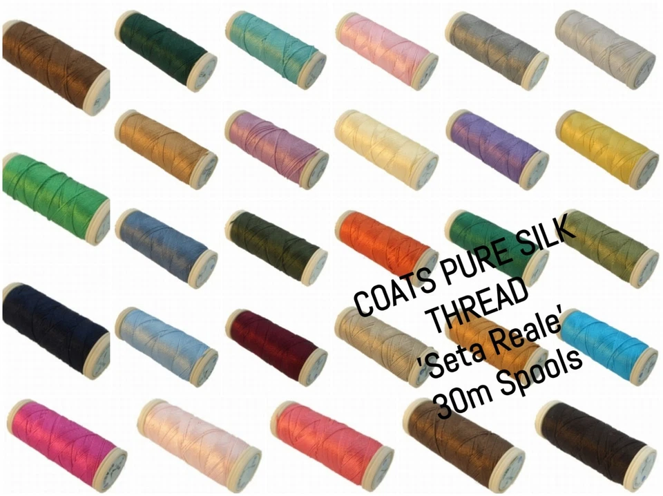 Coats Seta Reale - 100% Pure Organic Silk Thread - 20m Spool Thickness 30
