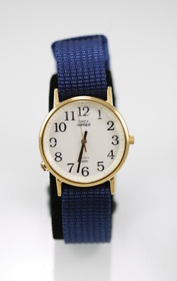 Timex Indiglo Herren Uhr Gold Edelstahl Blau Nylon WR Licht Weiß Quarz