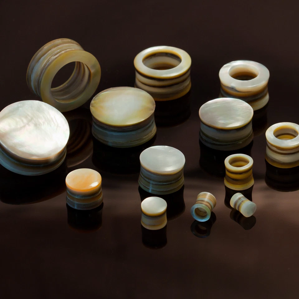 Flesh Tunnel Ohr Plug Perlmutt Muschel Piercing Schmuck - Bild 3 von 4