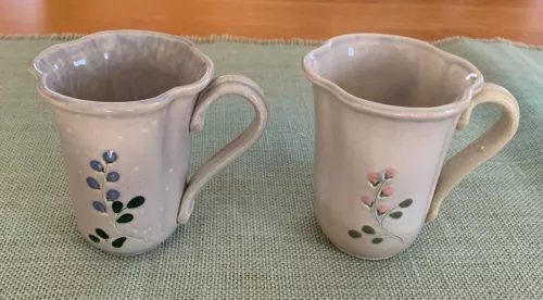 Lot of 2 Vintage MPM Mountain Meadows Pottery Vermont Floral Art Pottery Mugs