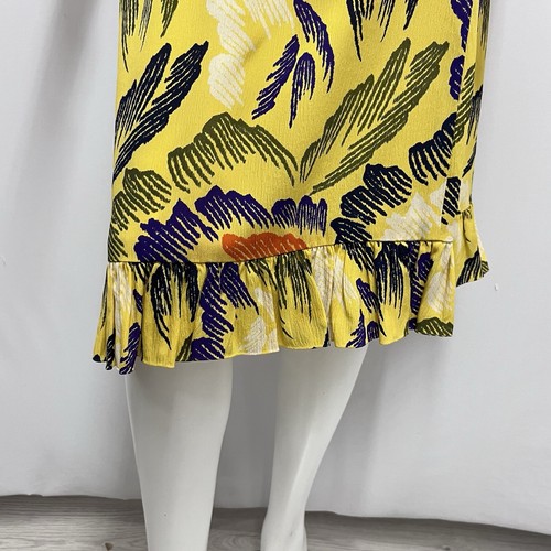 Vintage Emanuel Ungaro Parallele Skirt Ruffled Bottom Yellow Purple Navy 8 Fit 6 - Picture 5 of 7