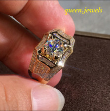 Lab-Created 3CT Round Cut Diamond 14K Yellow Gold Finish Men's Engagement Ring