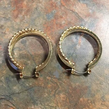 Goldtone Twist And Solid Double Hoop Pierced Earrings