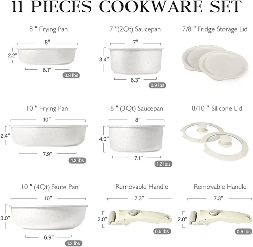 Kitchen Cookware Set Non-Stick Granite Pots and Pans Set with Removable Handle - Picture 16 of 18