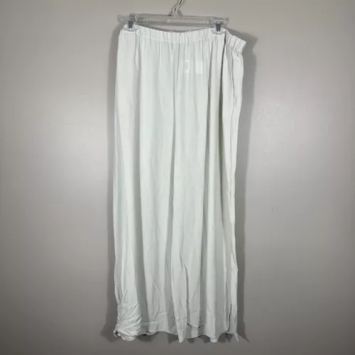 EILEEN FISHER Tencel Crepe Wide Leg Flowy Ankle Pant w Slit Pearl White 1X