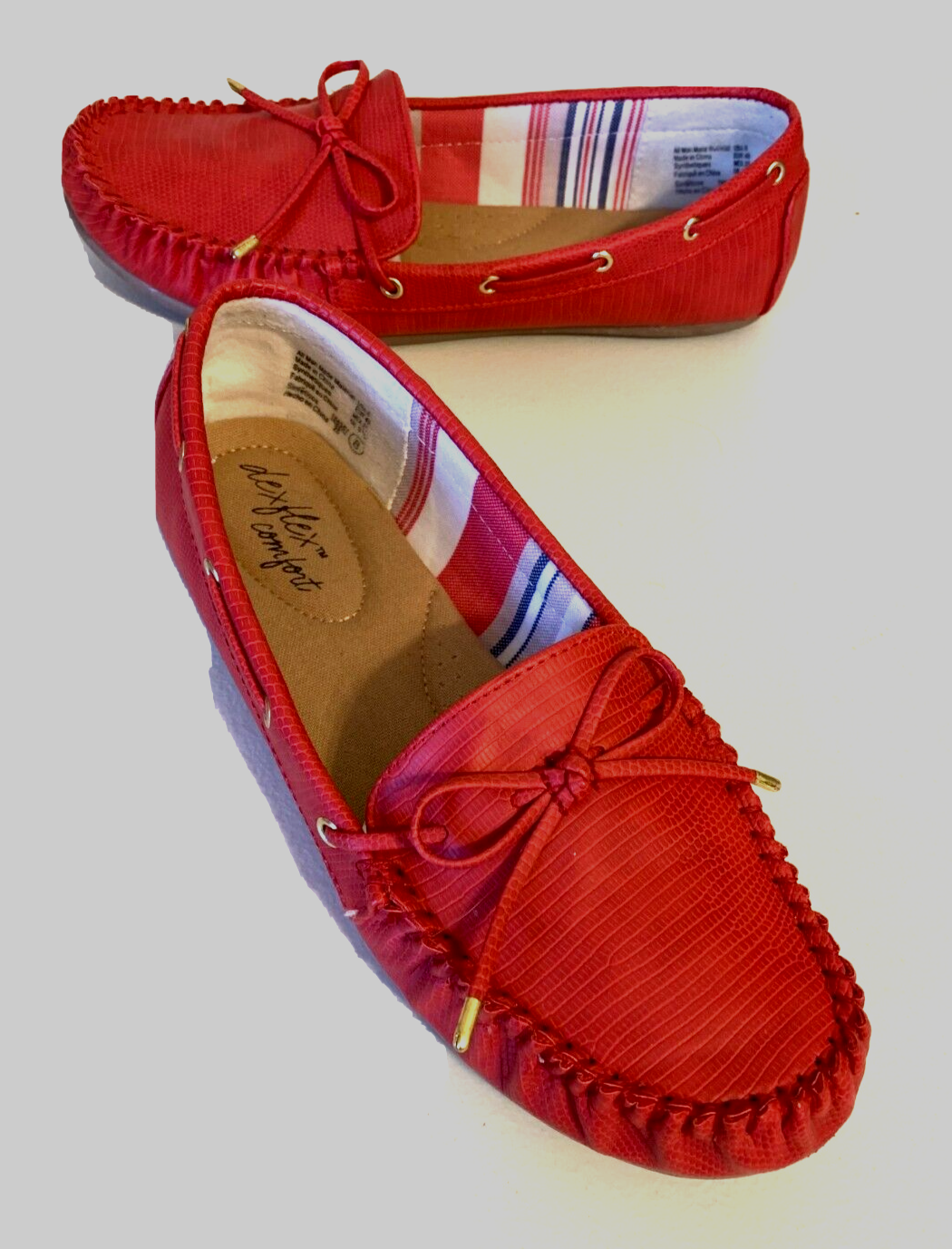 Dexflex Comfort Women's Moccasin Loafer Shoes Red Faux Snake Leather