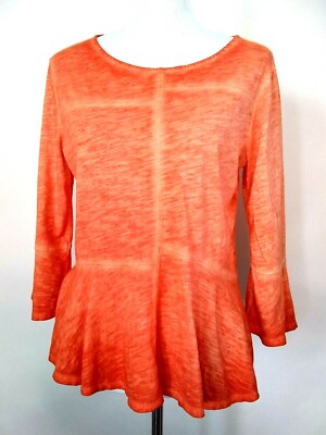 Akemi Kin Womens Marled Ombre Orange Peplum Ruffle Cuffs Seamed Top Size Small
