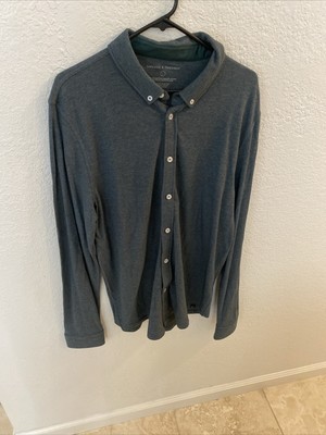 Men s Threads 4 Thought Button Up Shirt Sz L Long Sleeve Green Cotton Blend NWT