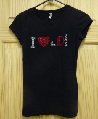 I Love the D Las Vegas, E&B Med Shirt Bling Beads Womens 1/2 Short Sleeve