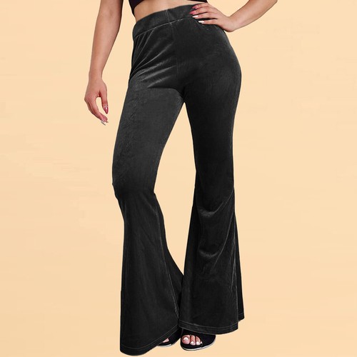 Pantalones para mujer de terciopelo con llamaradas elásticos cintura alta pantalones informales S-3XL - Imagen 15 de 19