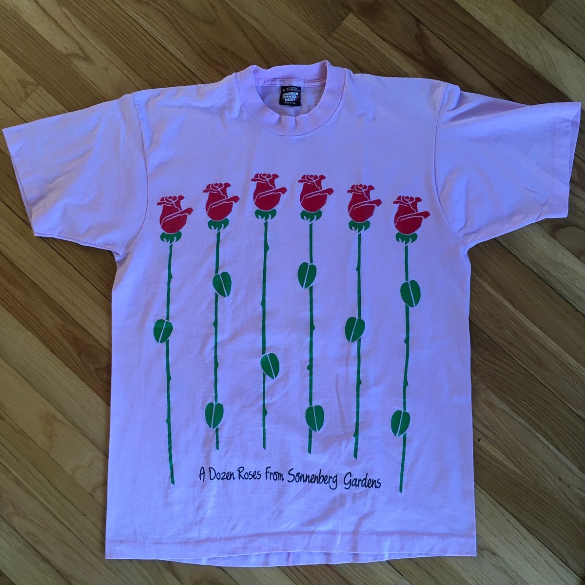 VTG 80s Screen Stars T-Shirt Roses Pink USA XL Sonnenberg Gardens 