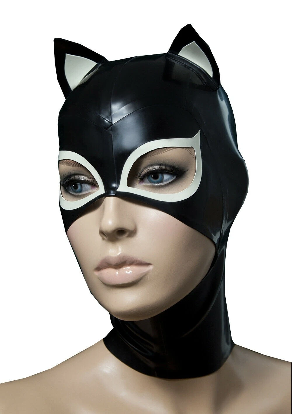 Sexy Black Latex Hood Rubber Mask with Small Ear Gummi 0.4mm for Catsuit Wear